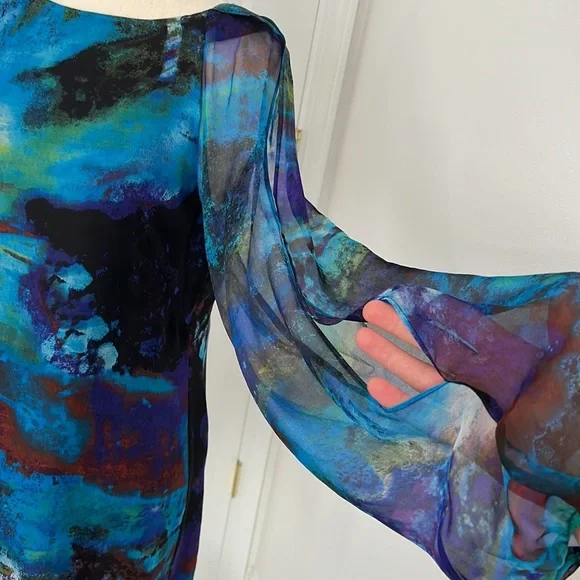 Cache 100% silk cocktail sheath mini dress Sz 4 blue, black, green - Picture 4 of 11